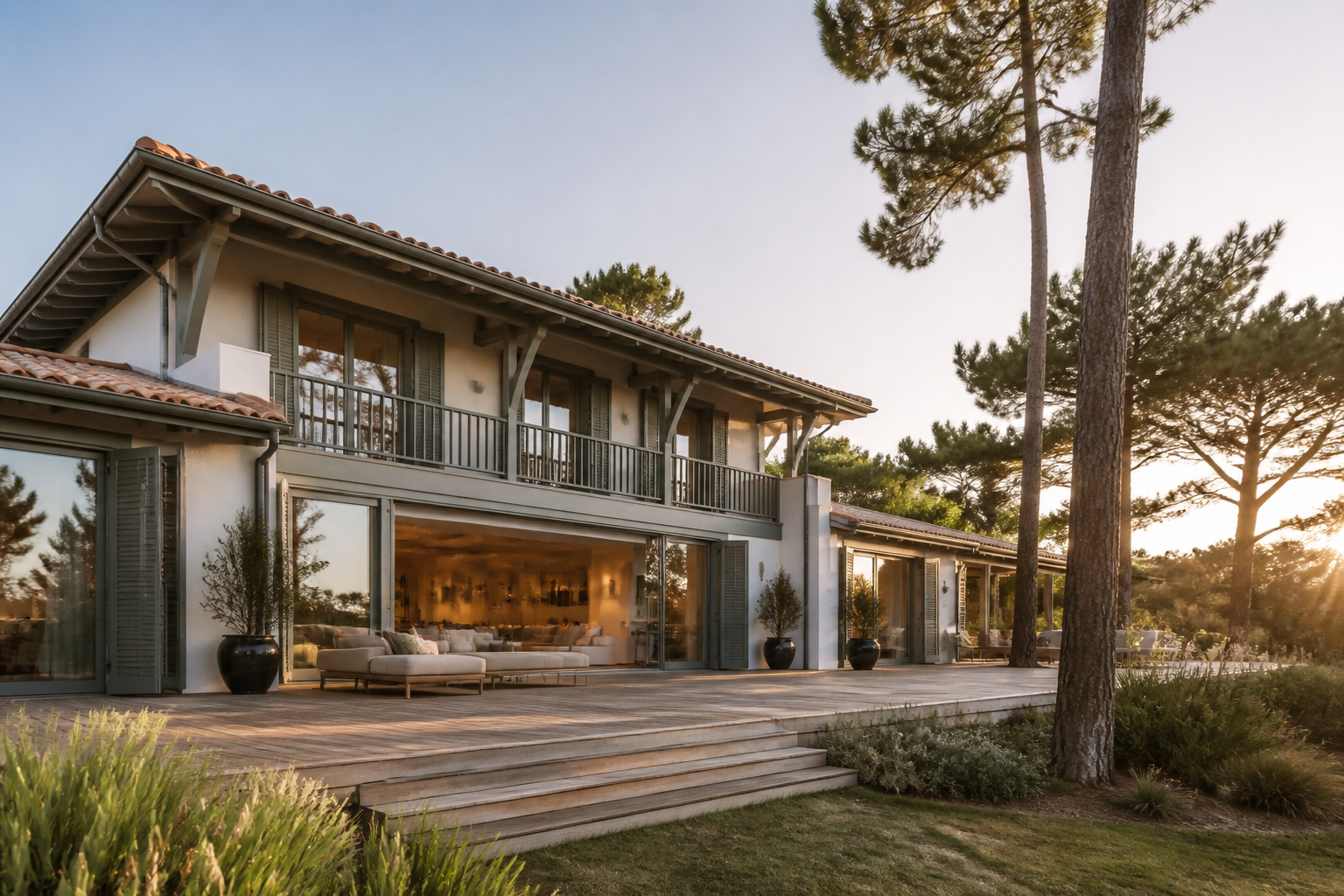 Maison contemporaine à Hossegor entourée de pins, illustration d’un achat immobilier sur la côte landaise
